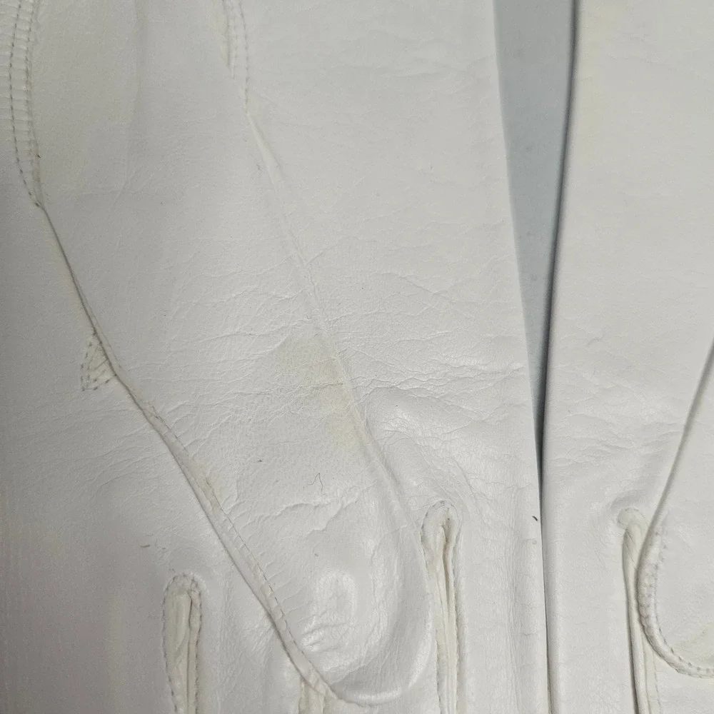 Vintage White Leather Opera Length Evening Gloves Size 7 Formal Wedding Long